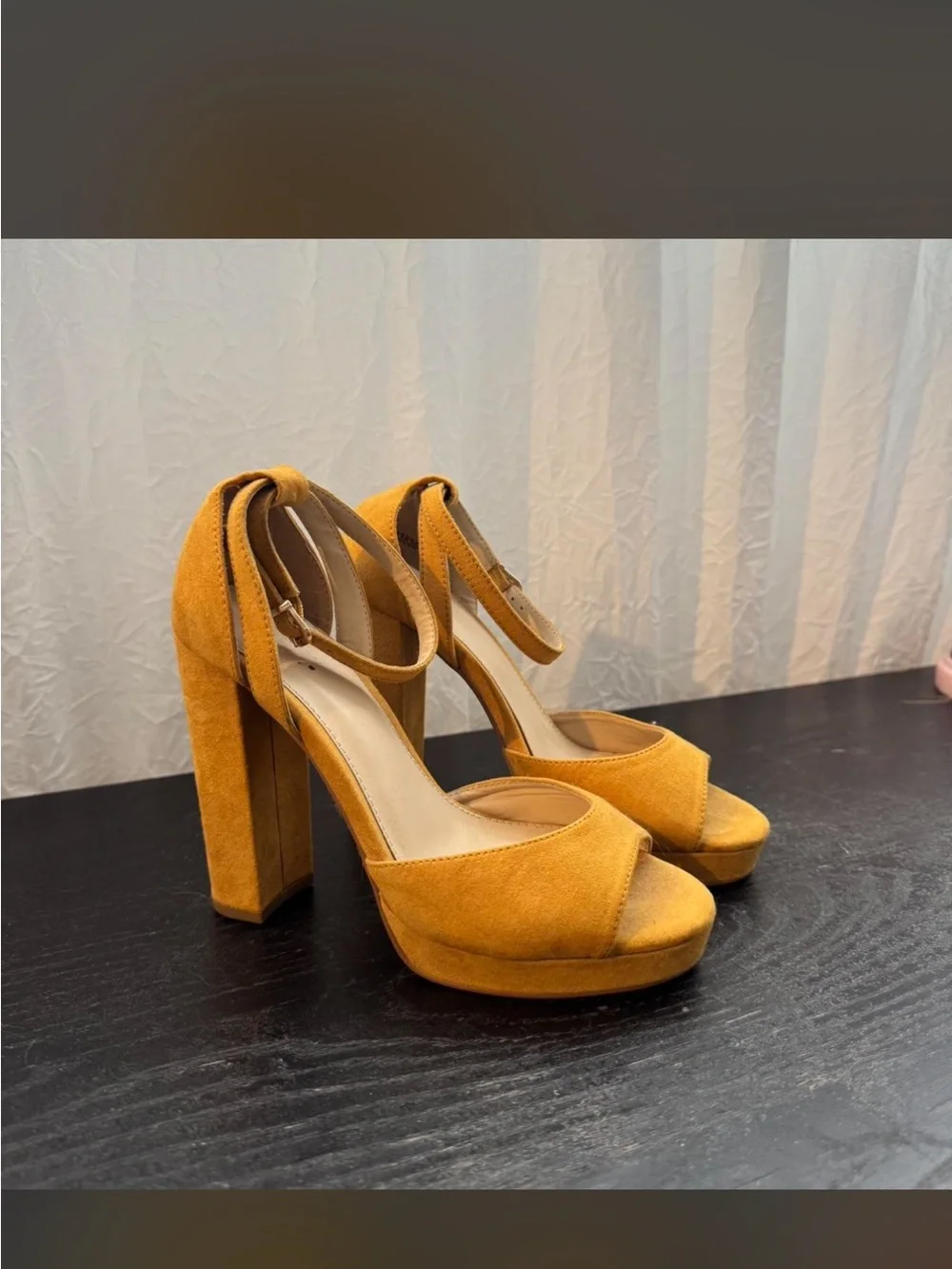 Forever 21 Mustard Suede Platform Block Heels
